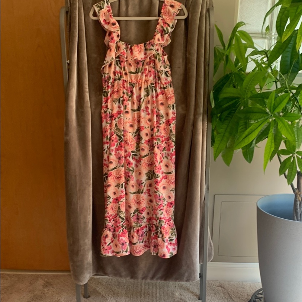 Pink and Green Ruffled Smocked Sundress